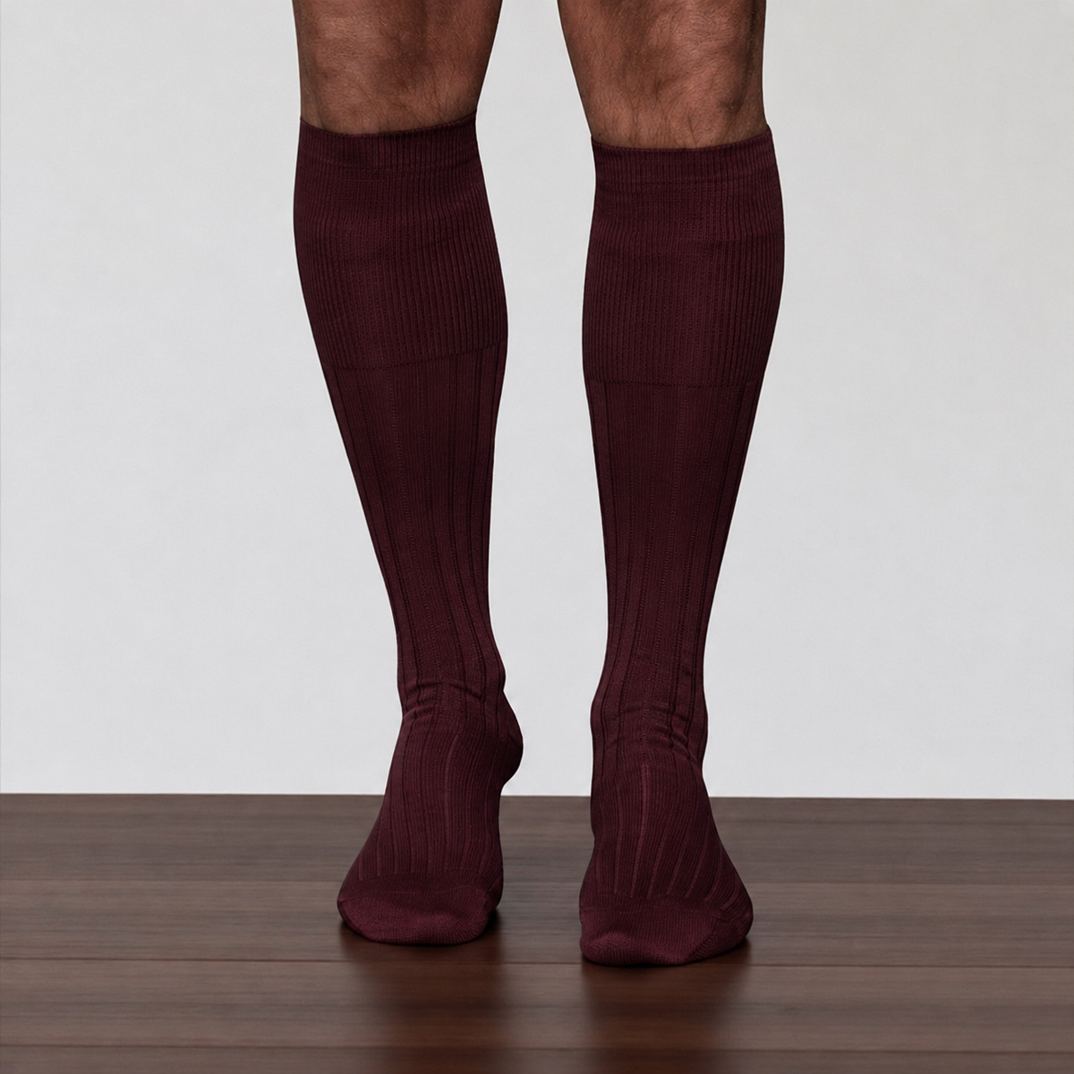 Burgundy Knee High Ribbed Socks 100% Cotton Filo di Scozia