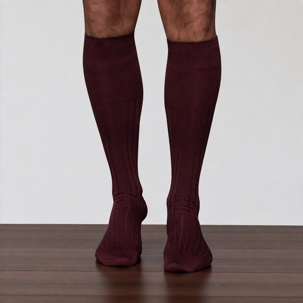 Burgundy Knee High Ribbed Socks 100% Cotton Filo di Scozia