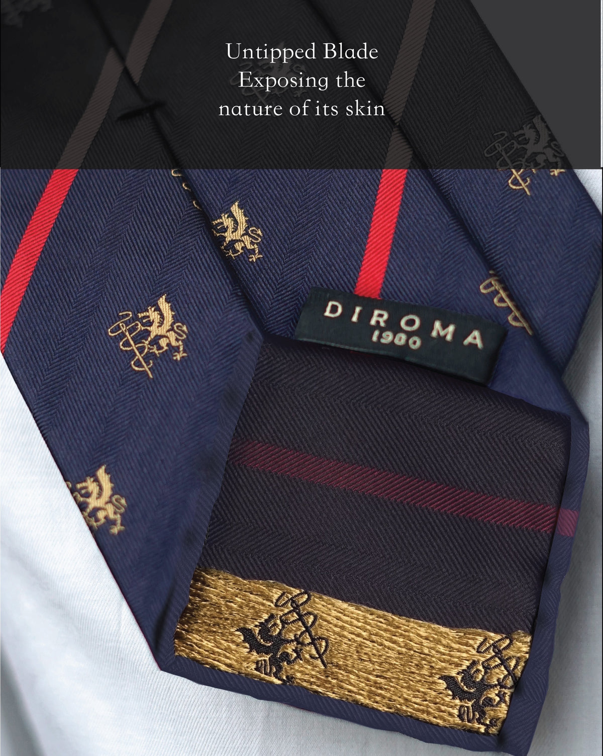 Bespoke Diroma Navy Crest Silk Necktie