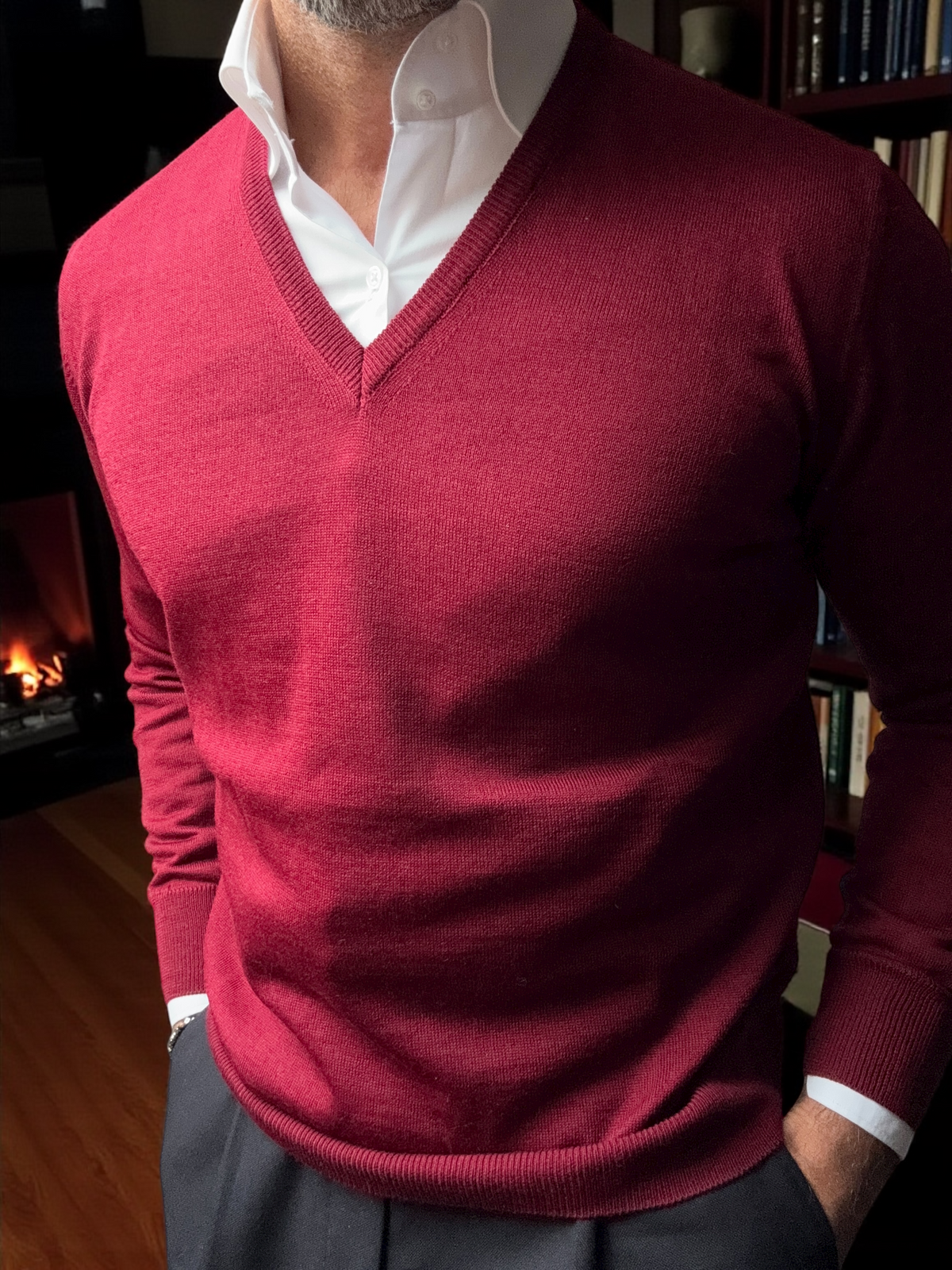Burgundy Wide V-Neck