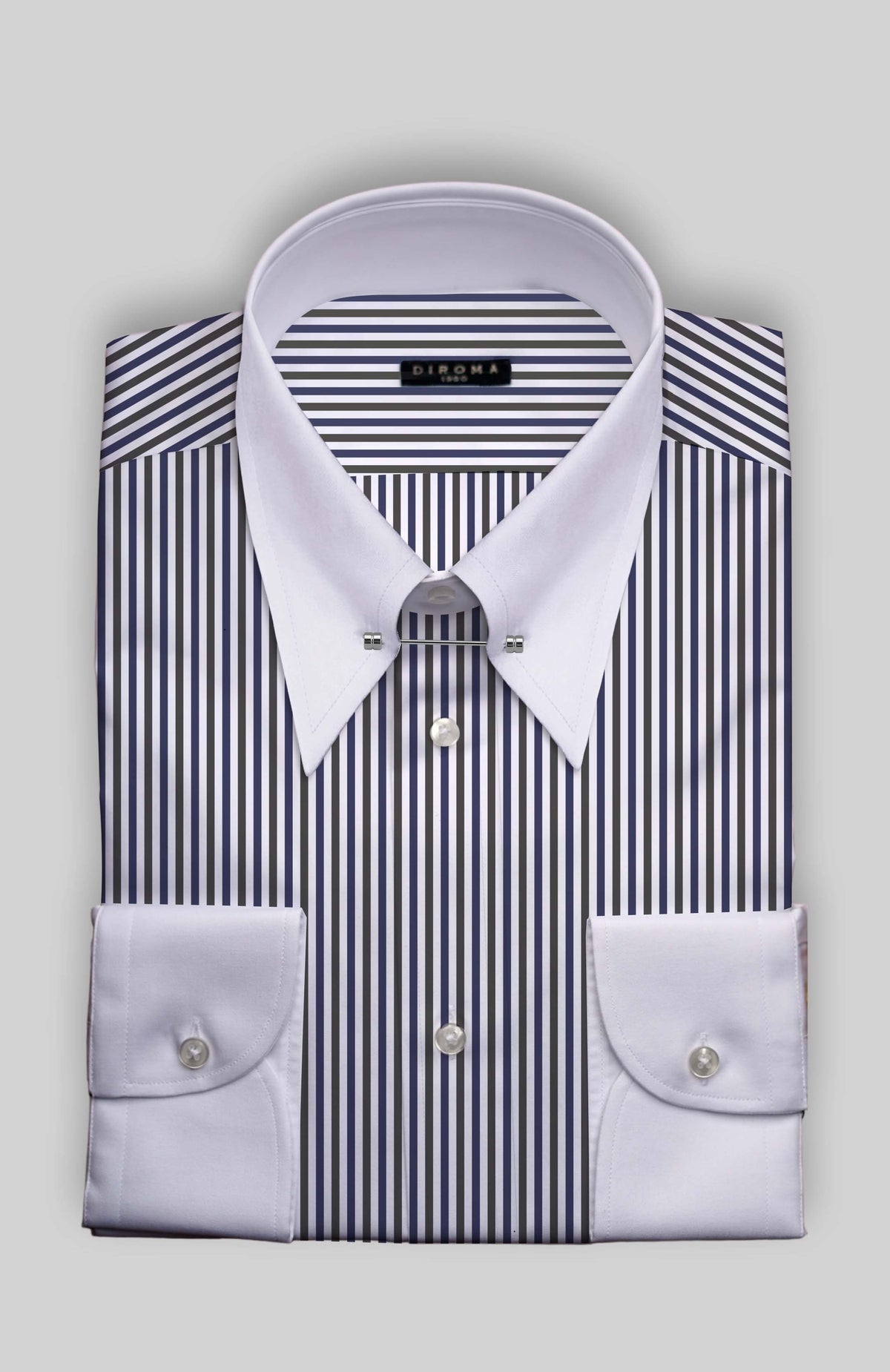 Tiglia Pin Point Contrasting White Collar Cotton Dress Shirt MTO