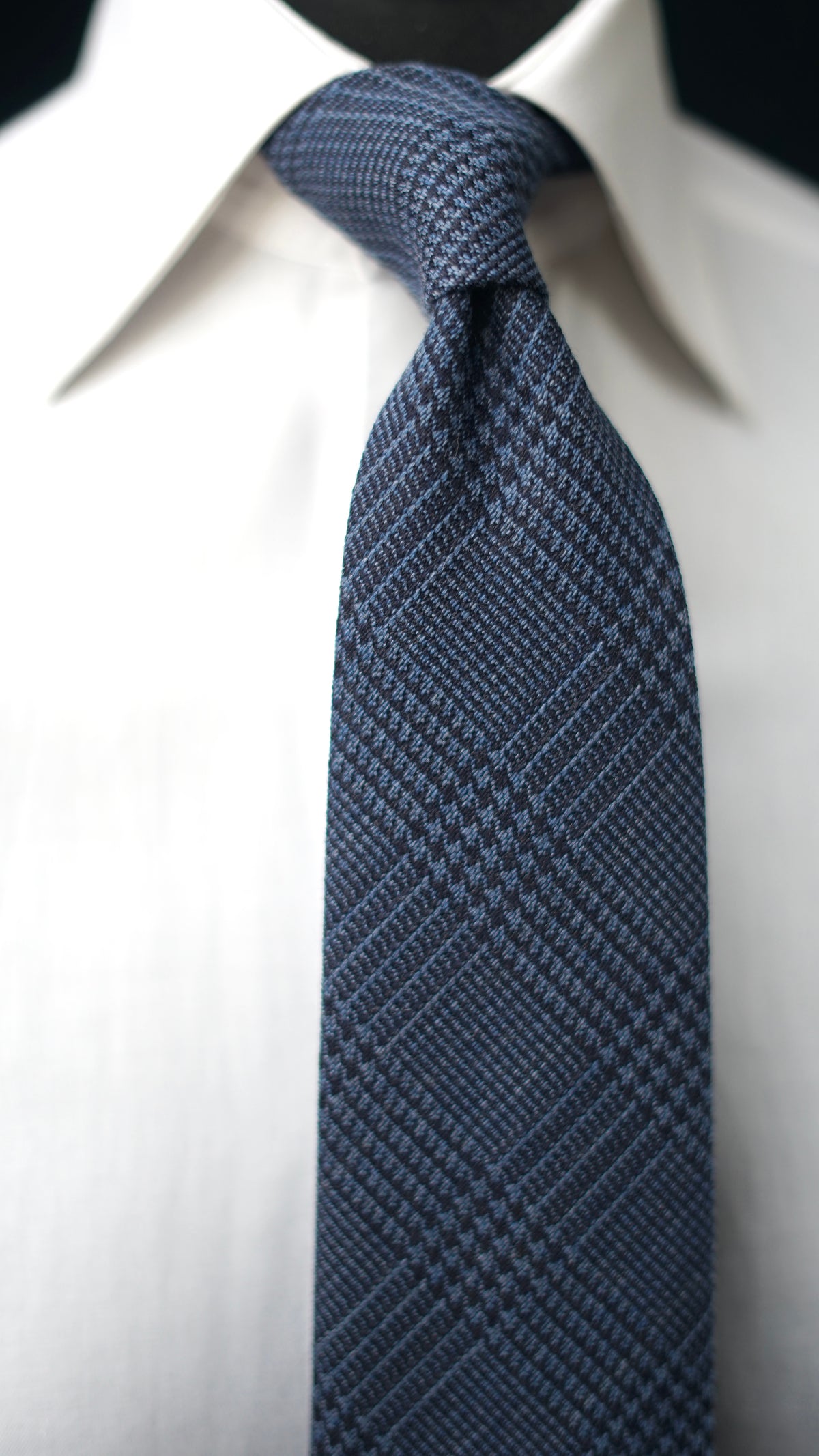 Glen Denim Blue/Navy Wool/Silk Necktie