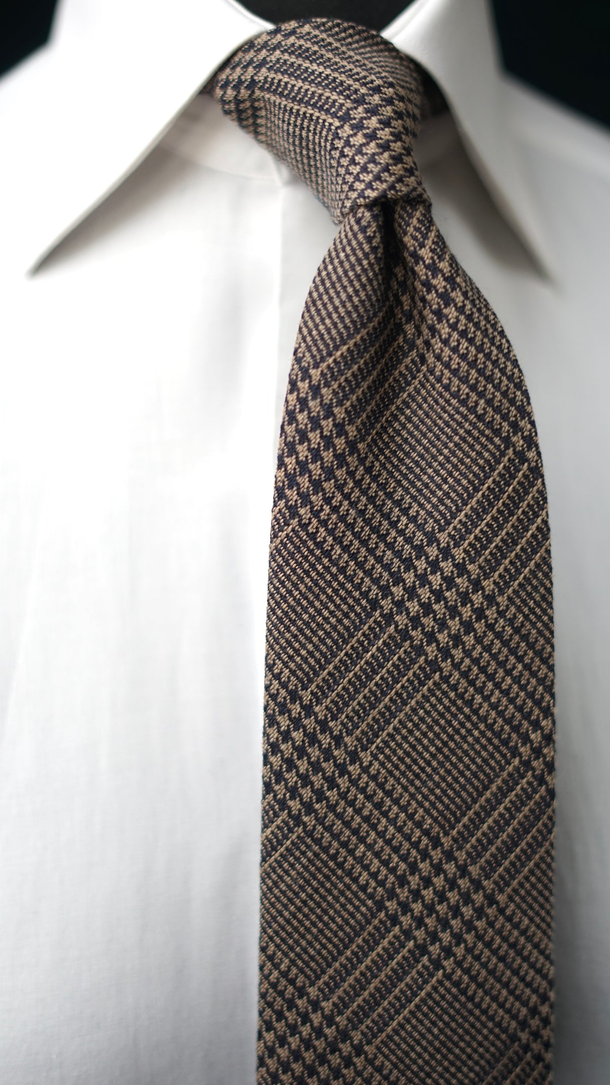 Glen Light Brown/Navy Wool/Silk Necktie