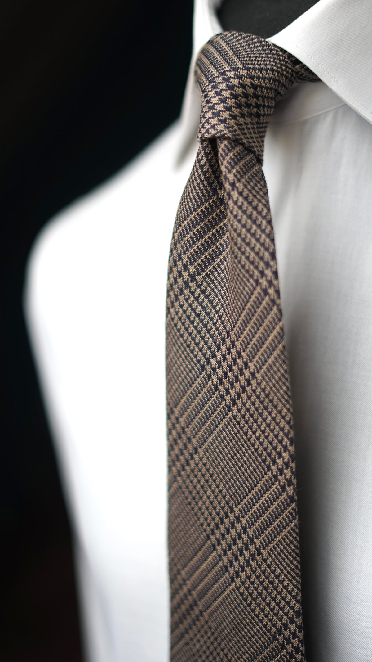 Glen Light Brown/Navy Wool/Silk Necktie