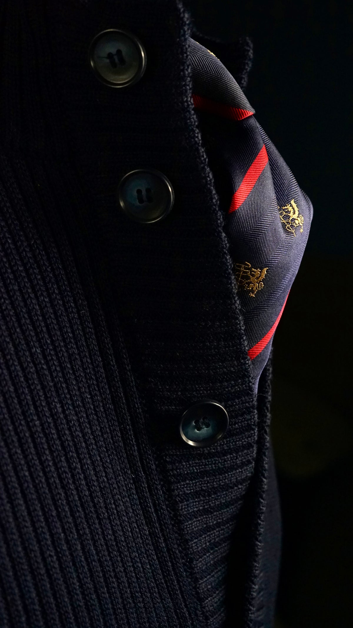 Navy Ribbed High Neck Button Jacket