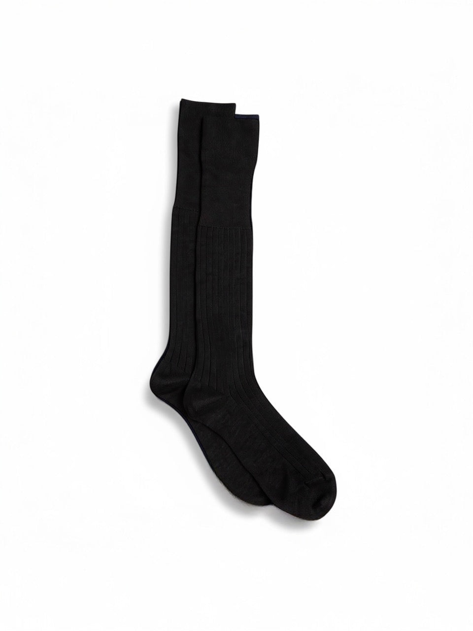 Black Knee High Ribbed Socks 100% Cotton Filo di Scozia