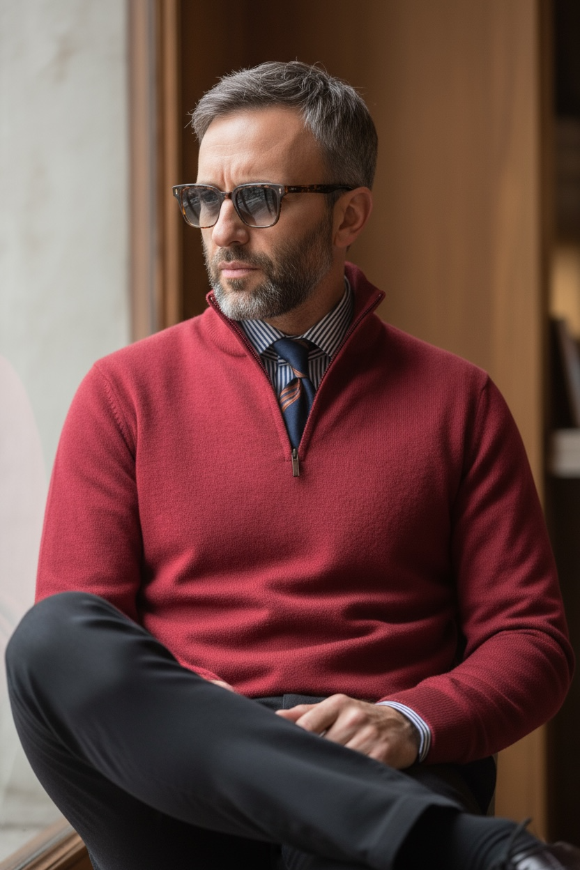 Burgundy 80% Wool 3/4 Zip