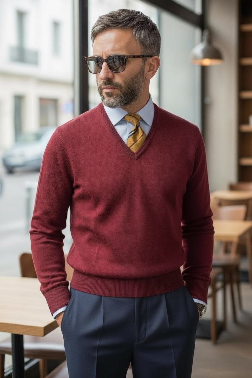 Burgundy Wide V-Neck