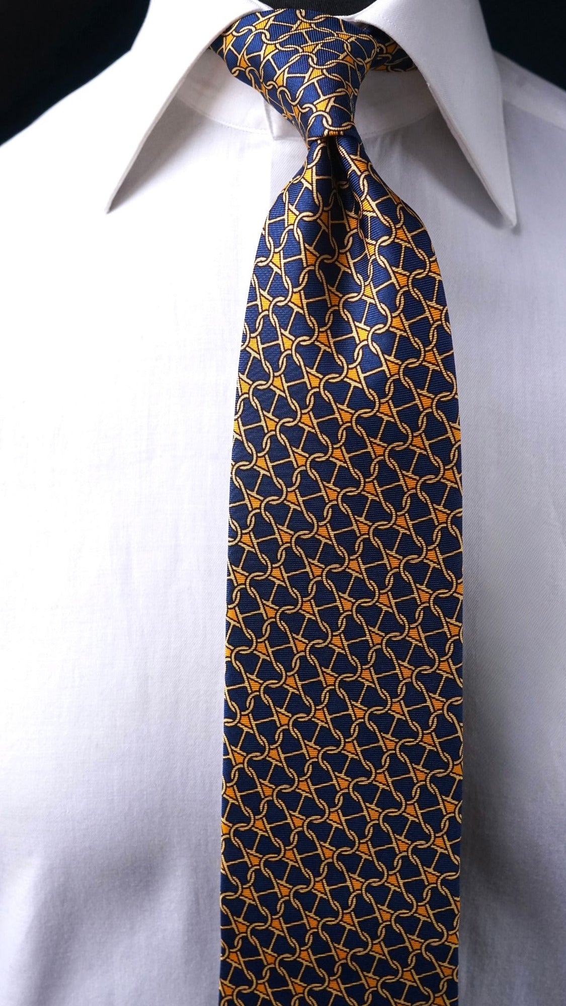 Cosima navy chain-link silk tie by DIROMA 1980, front view