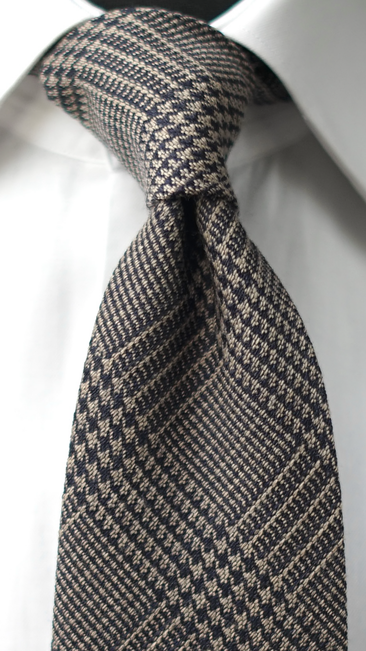 Glen Light Brown/Navy Wool/Silk Necktie