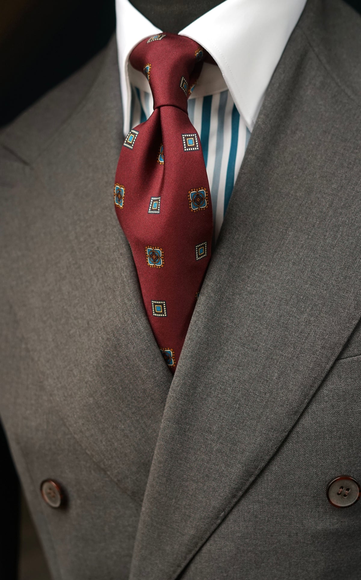 Zeta Double Cuff Teal Stripe Cotton Dress Shirt