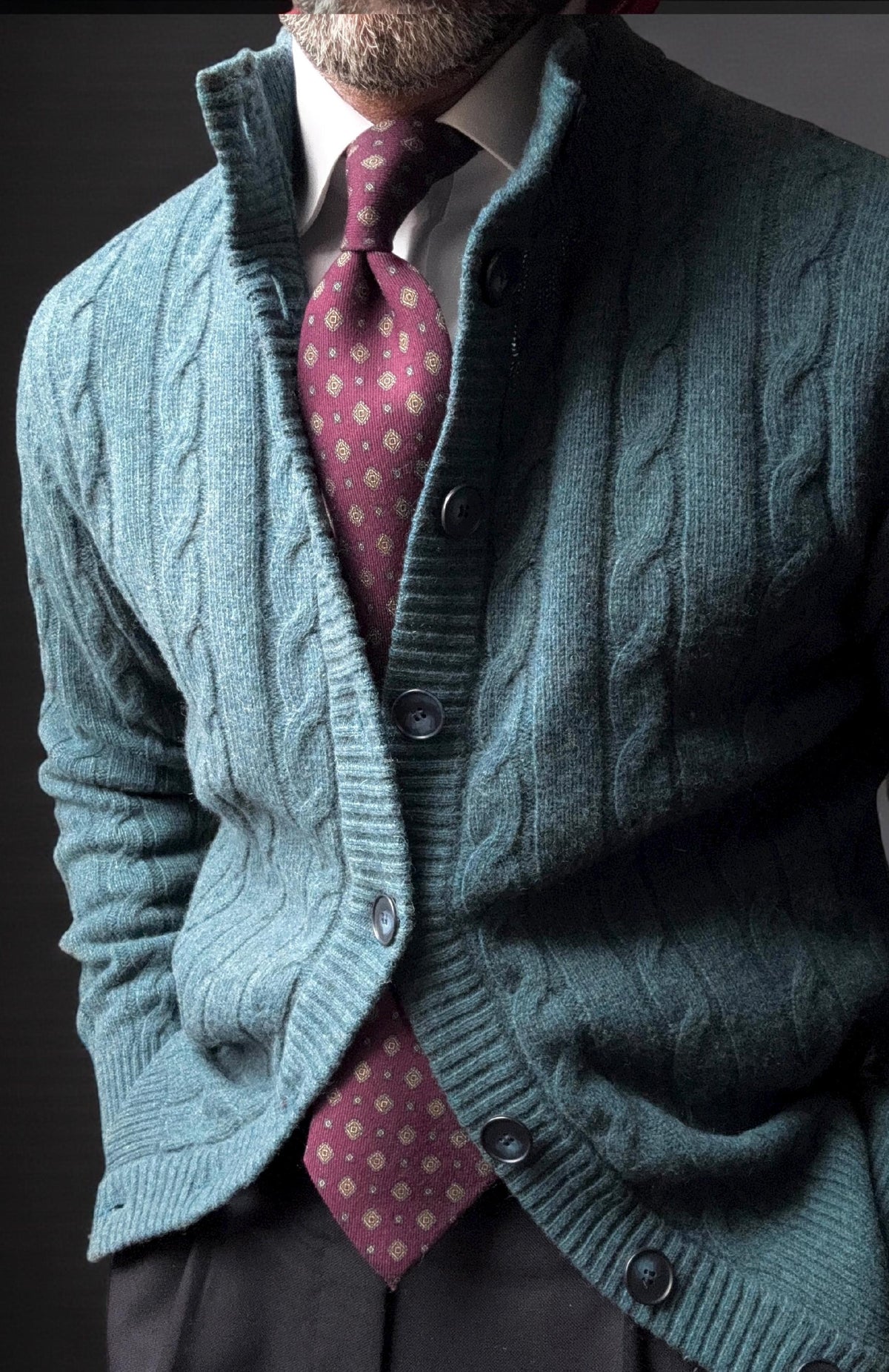 Nucleo Petrol Green Cable Knit Button Jacket
