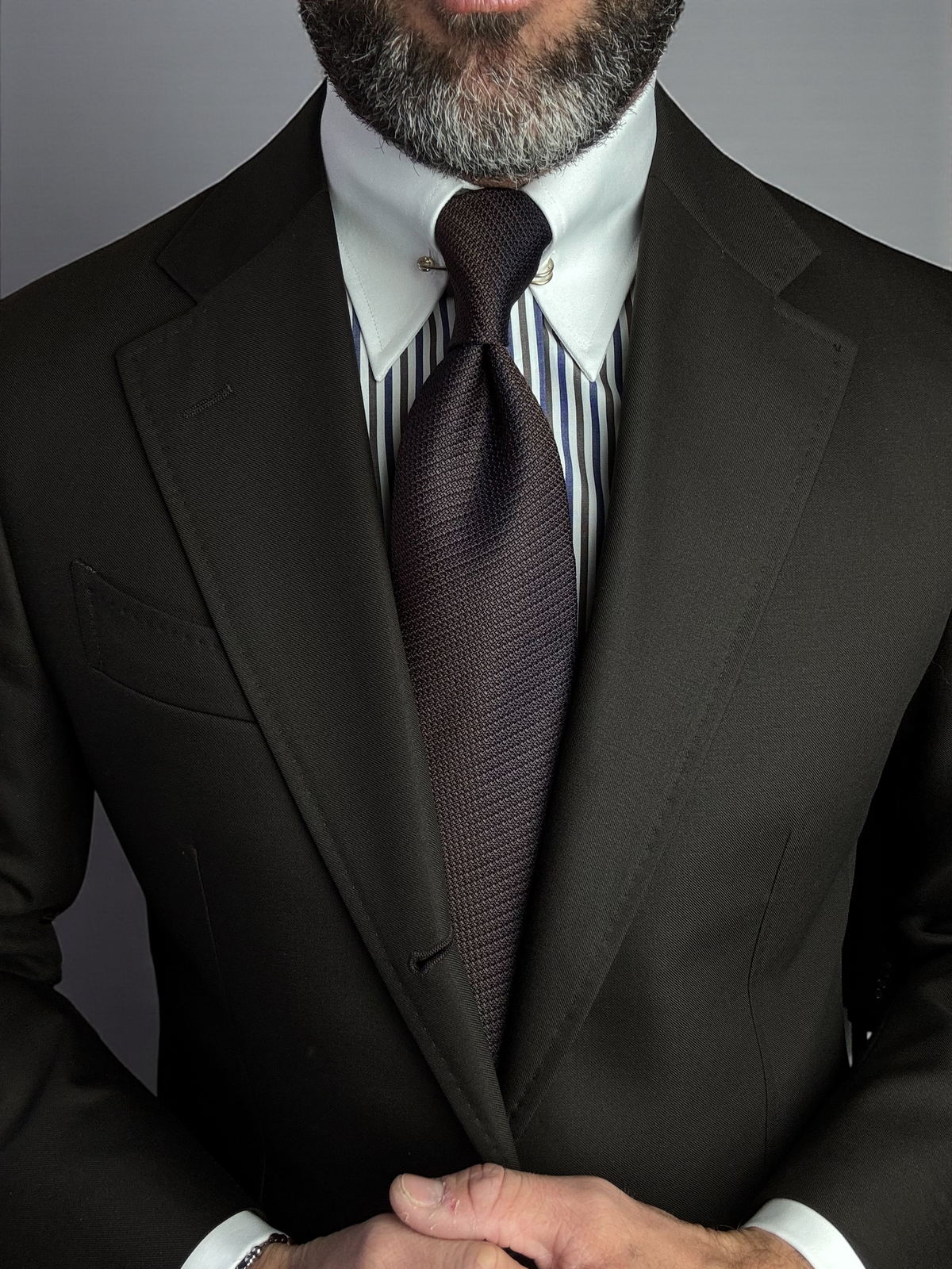 Tiglia Pin Point Contrasting White Collar Cotton Dress Shirt MTO