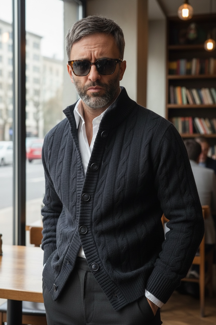 Nucleo Navy Cable Knit Button Jacket
