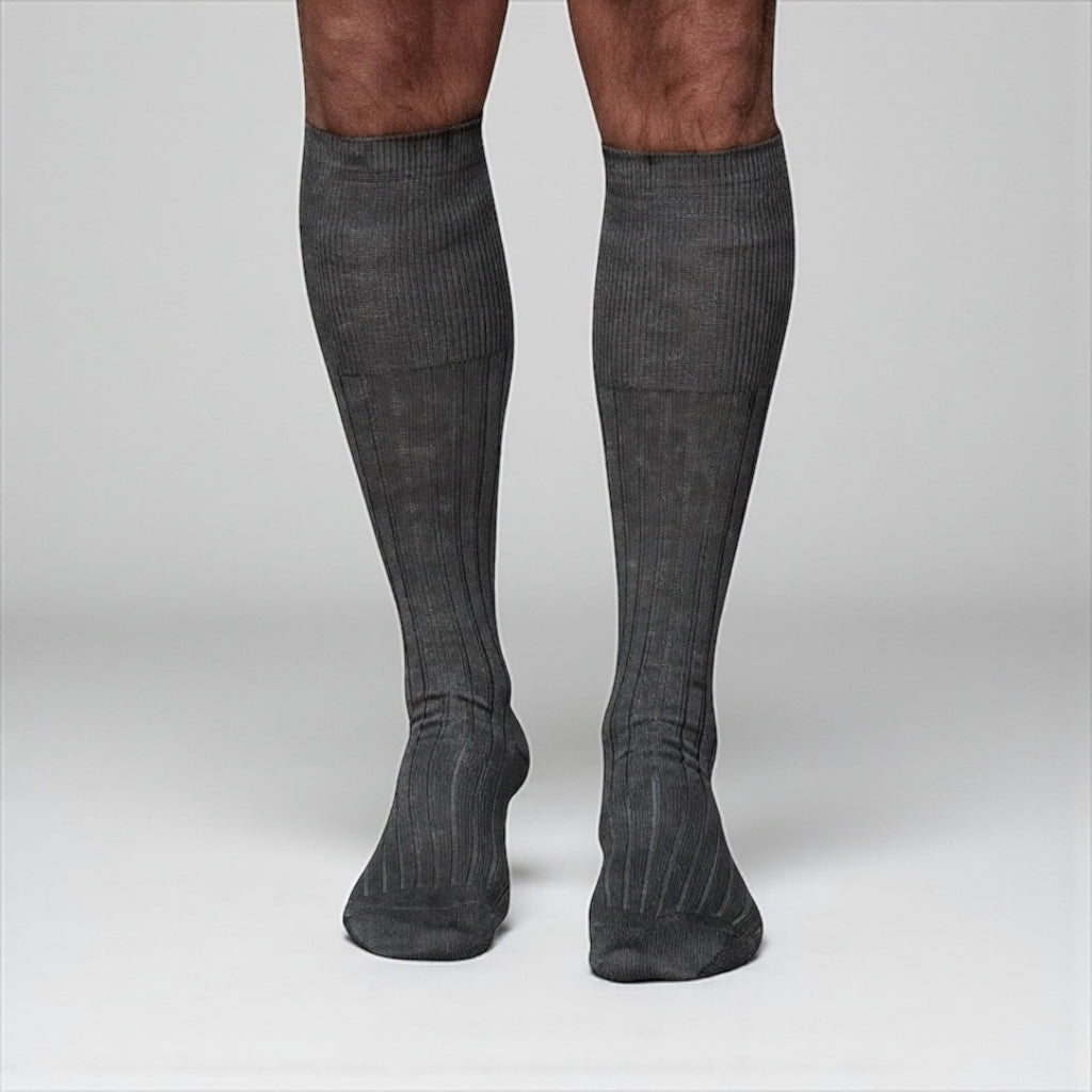 Charcoal Grey Knee High Ribbed Light Merino Wool Ribbed Socks
