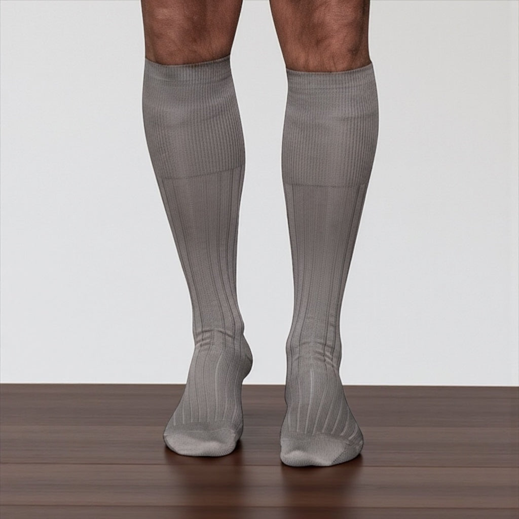 Steel Grey Knee High Ribbed Socks 100% Cotton Filo di Scozia