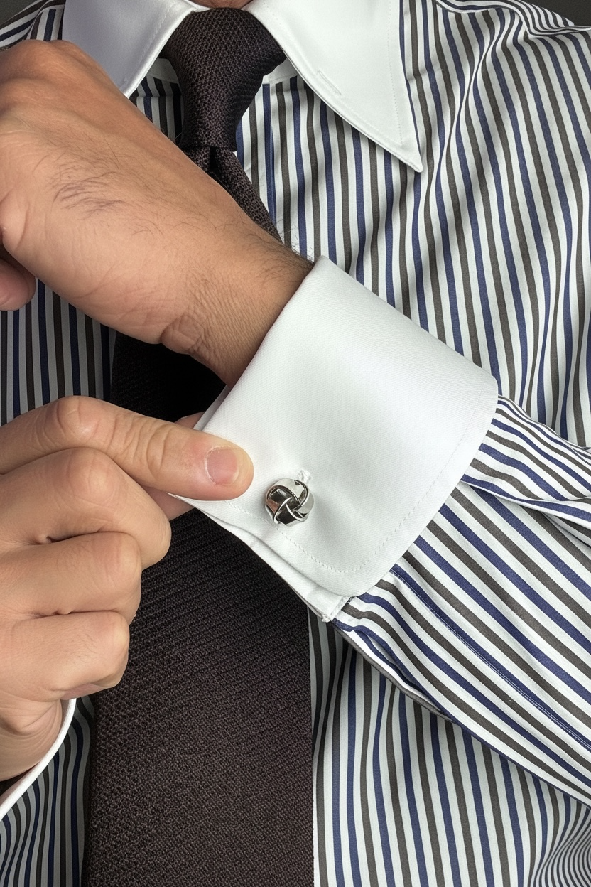 Tiglia Pin Point Contrasting White Collar Cotton Dress Shirt MTO