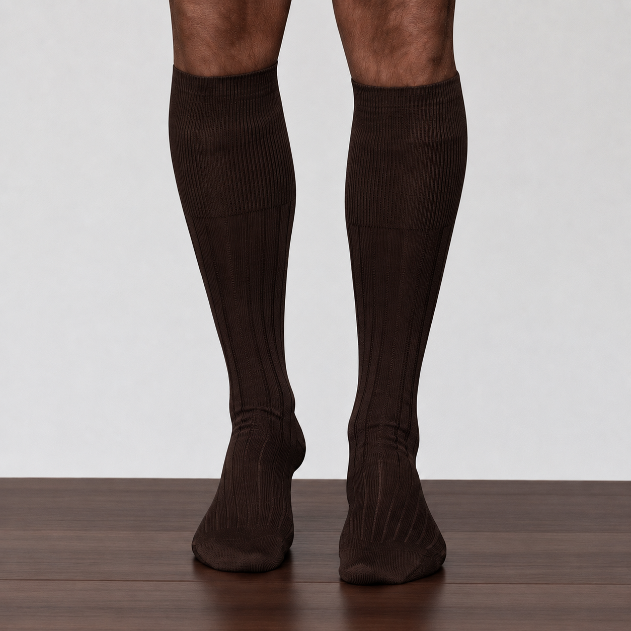 Brown Knee High Ribbed Socks 100% Cotton Filo di Scozia