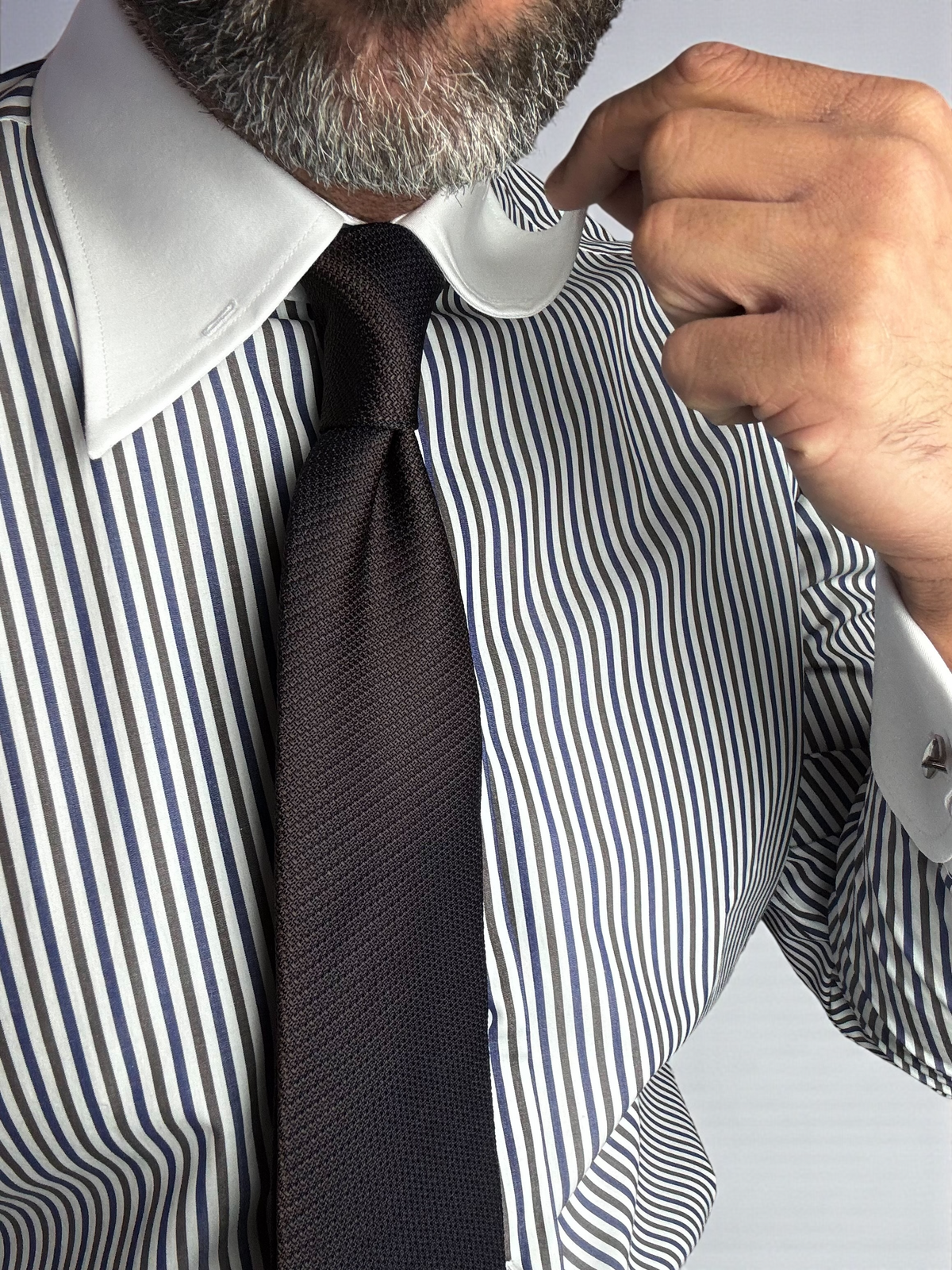 Tiglia Pin Point Contrasting White Collar Cotton Dress Shirt MTO
