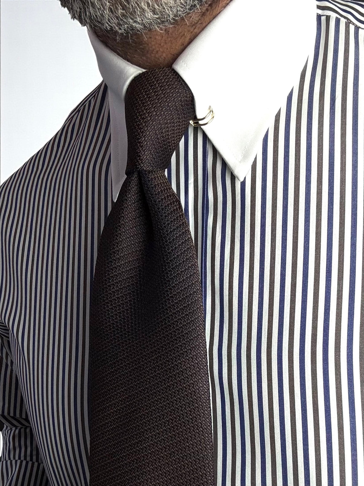Tiglia Pin Point Contrasting White Collar Cotton Dress Shirt MTO