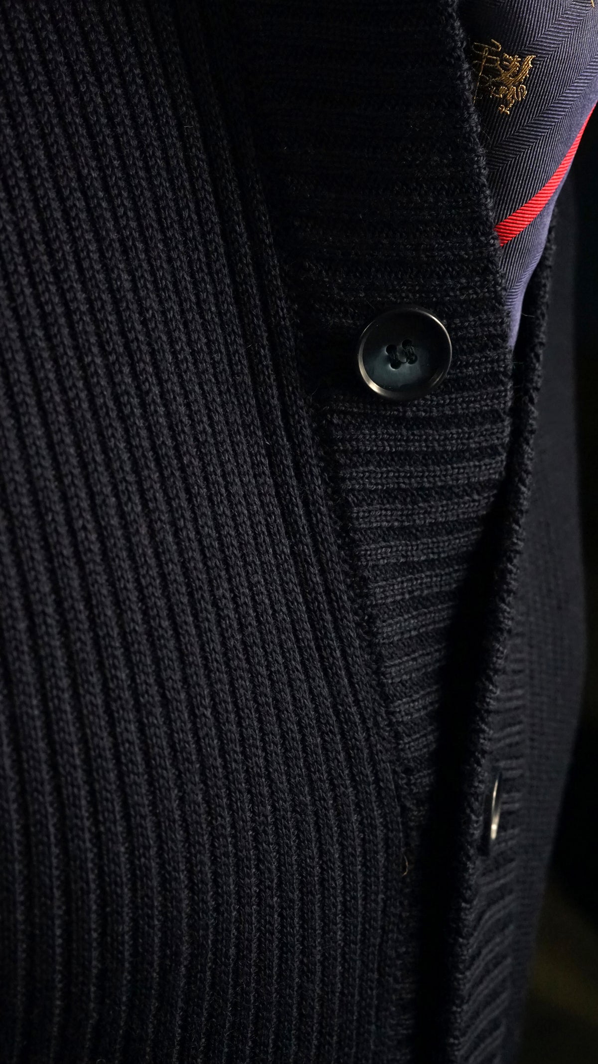 Navy Ribbed High Neck Button Jacket