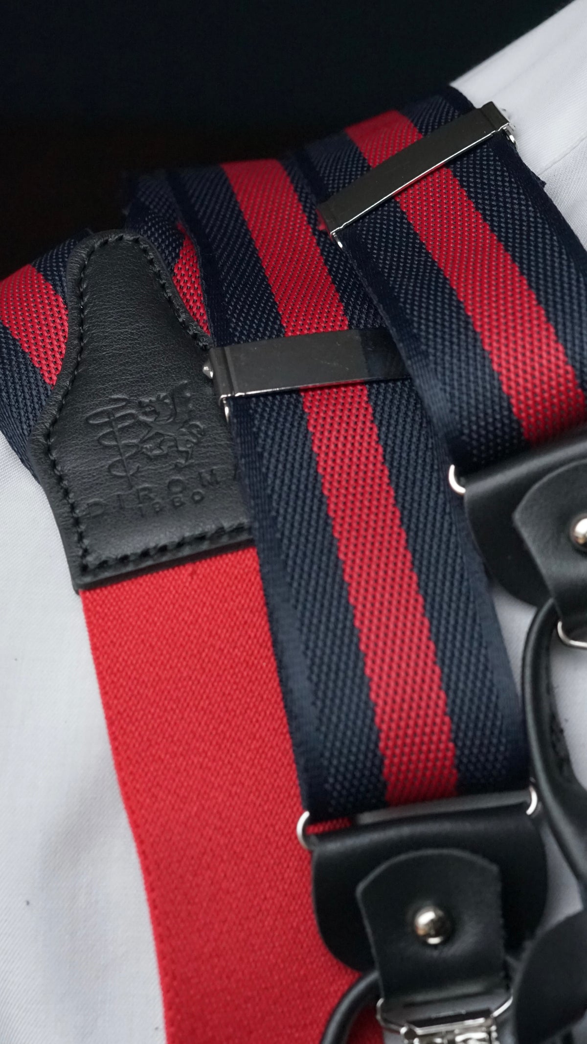 Massimo Navy & Red Clip/Buttons Braces