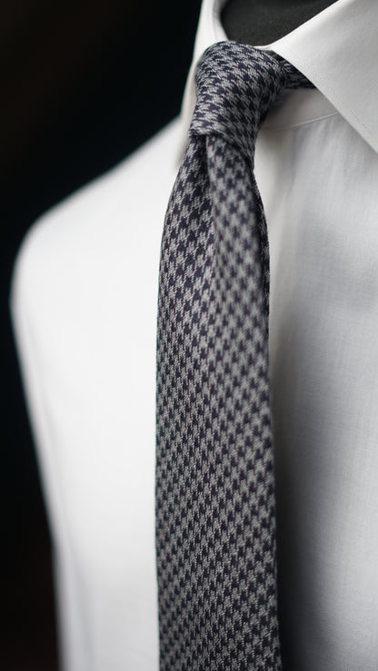 Pied de Poule Grey/Navy Wool/Silk Necktie