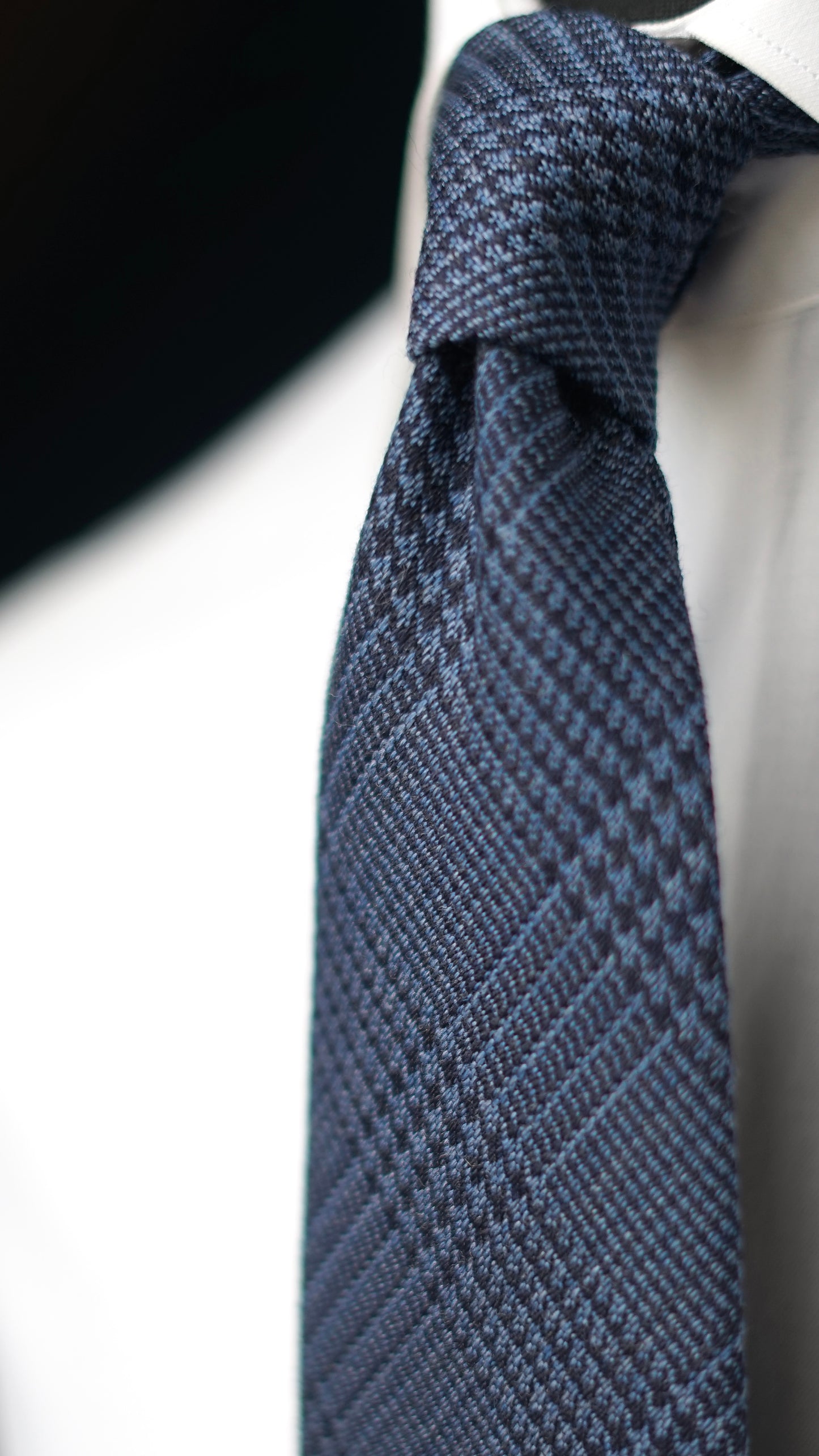 Glen Denim Blue/Navy Wool/Silk Necktie