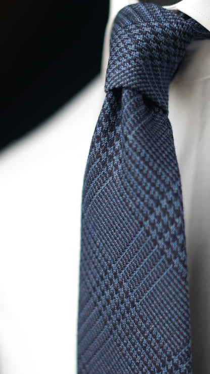 Glen Denim Blue/Navy Wool/Silk Necktie
