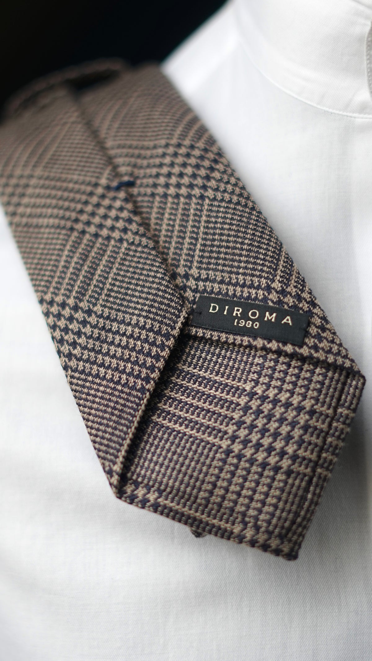 Glen Light Brown/Navy Wool/Silk Necktie