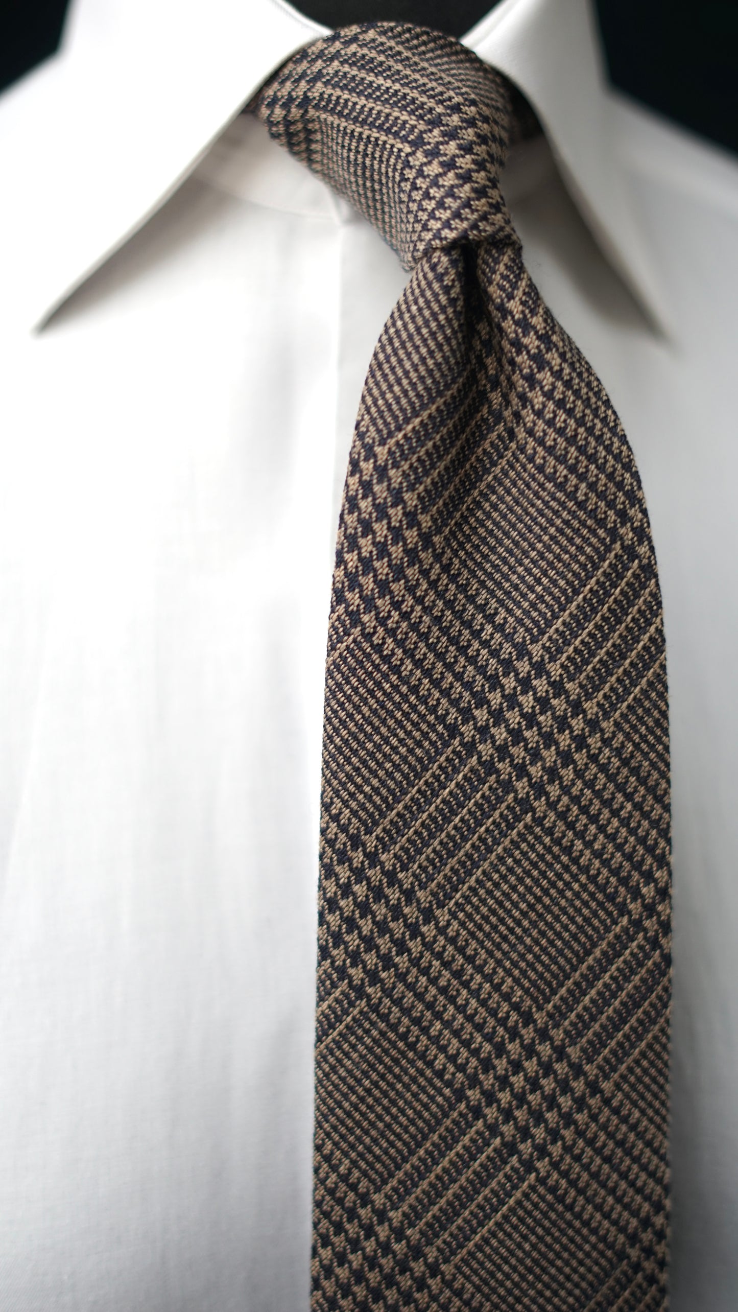 Glen Light Brown/Navy Wool/Silk Necktie