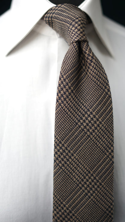 Glen Light Brown/Navy Wool/Silk Necktie