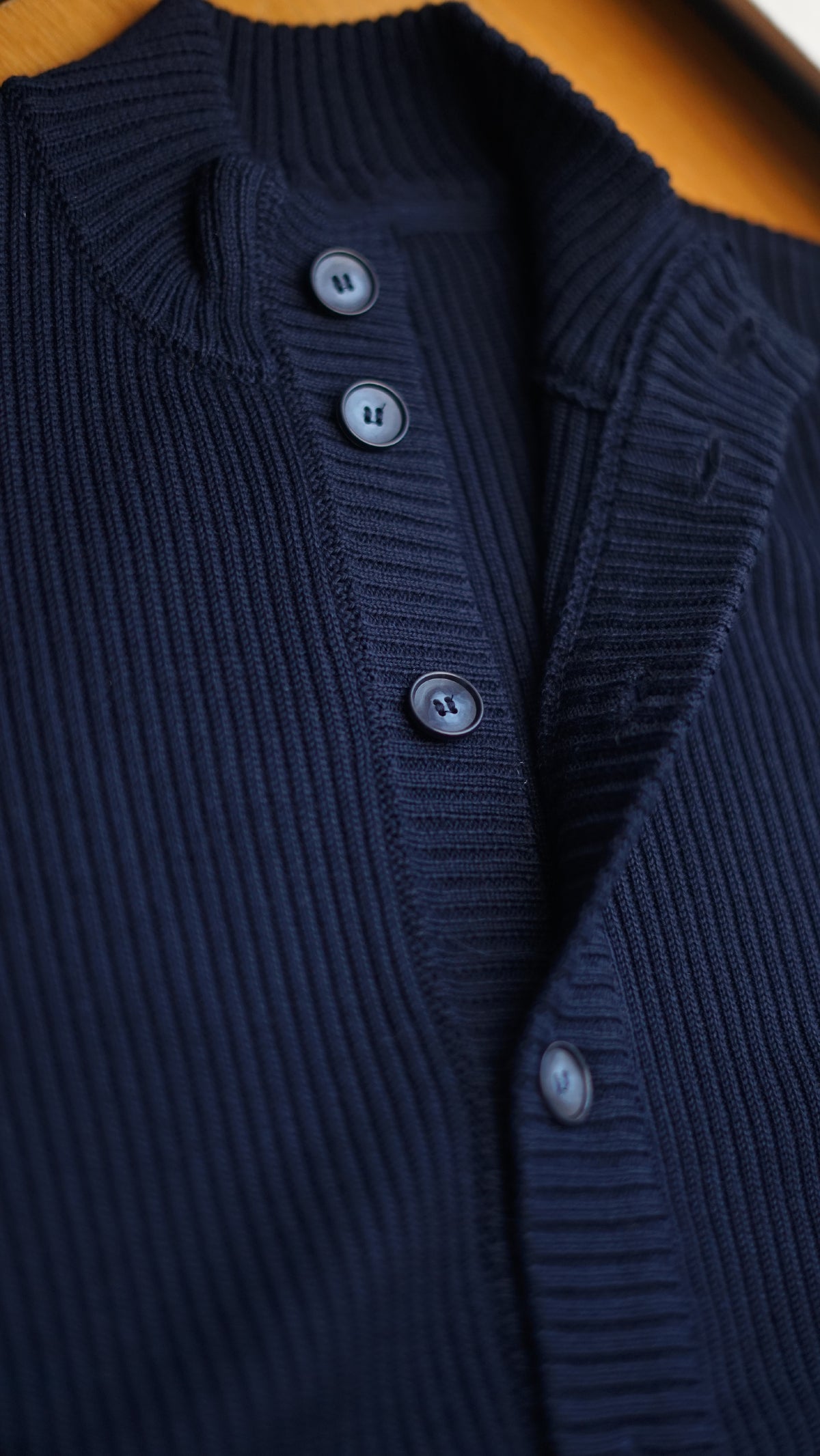 Navy Ribbed High Neck Button Jacket