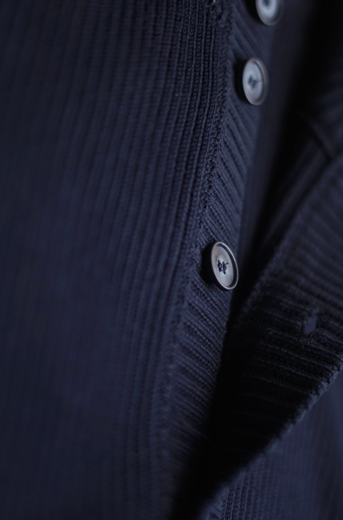 Navy Ribbed High Neck Button Jacket