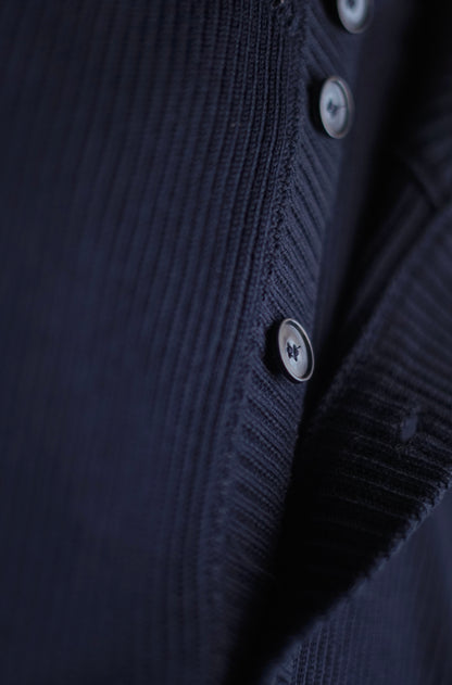 Navy Ribbed High Neck Button Jacket