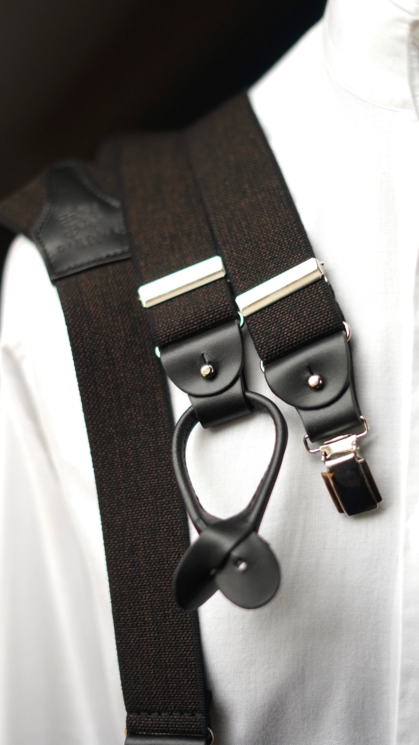 Brown Melange Clip/Buttons Braces