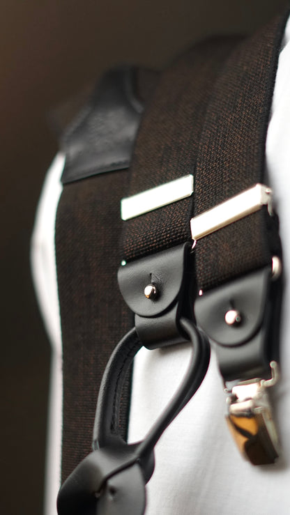 Brown Melange Clip/Buttons Braces