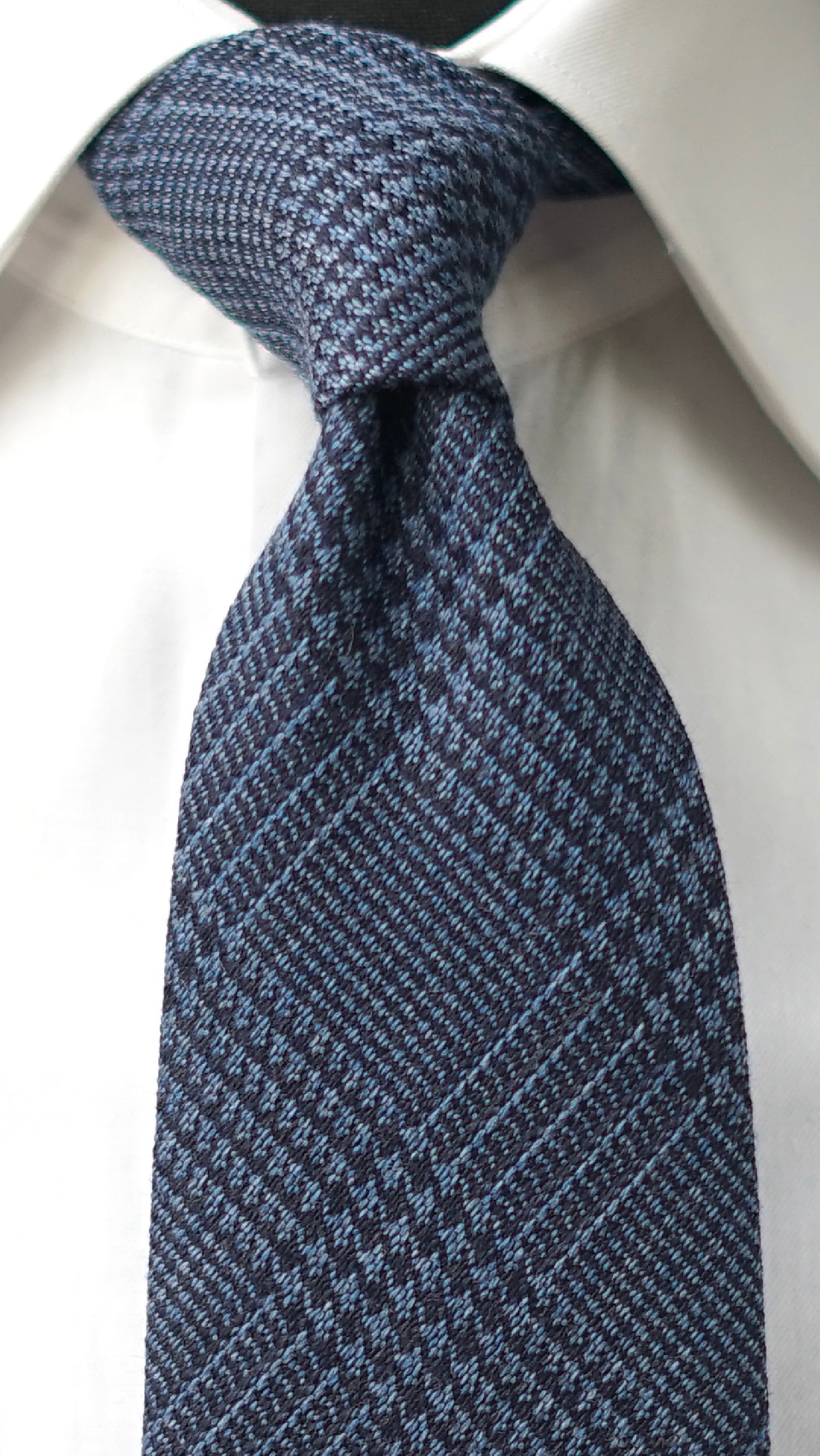 Glen Denim Blue/Navy Wool/Silk Necktie