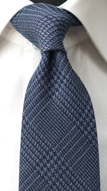 Glen Denim Blue/Navy Wool/Silk Necktie