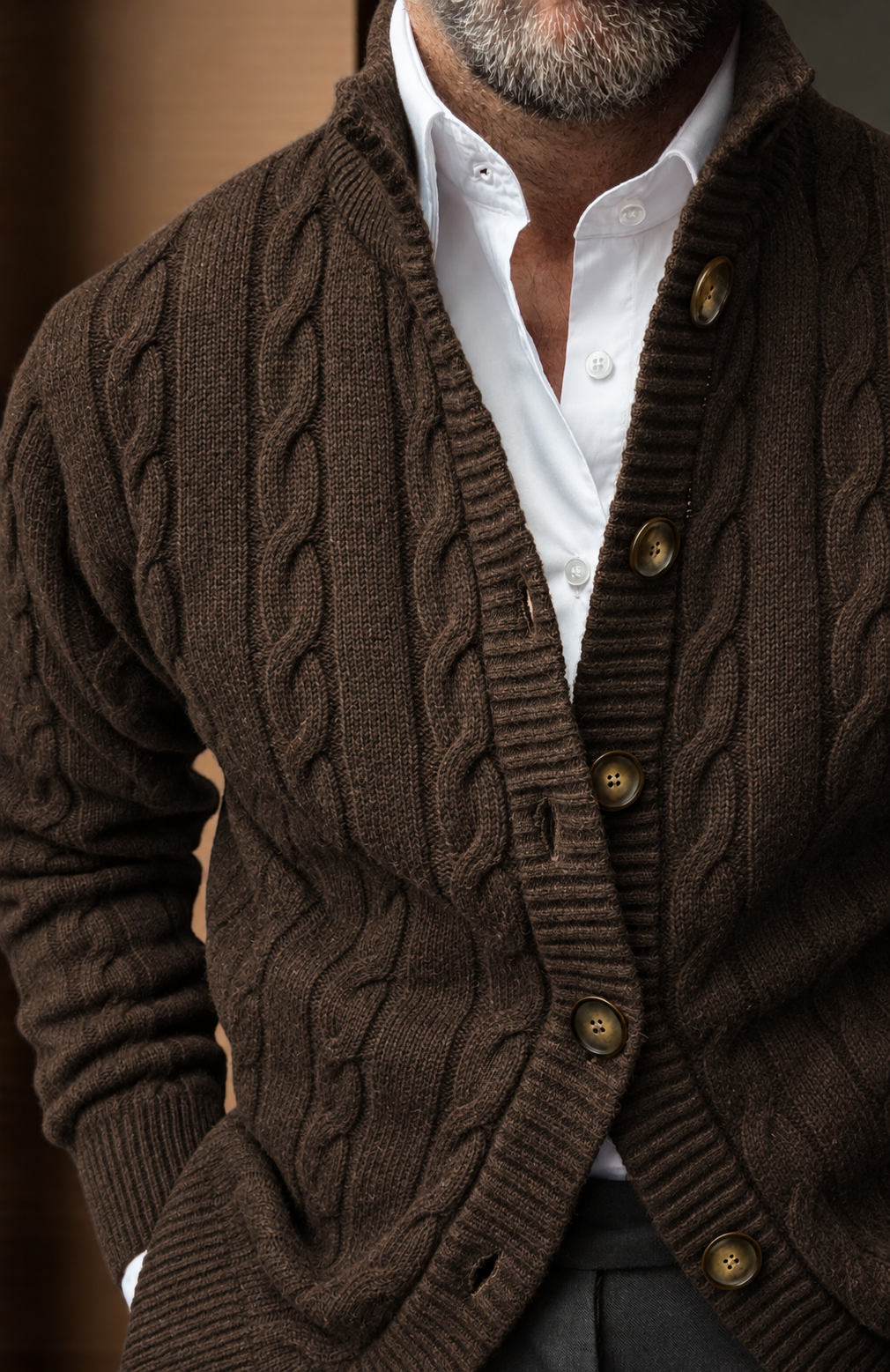 Nucleo Brown Cable Knit Button Jacket