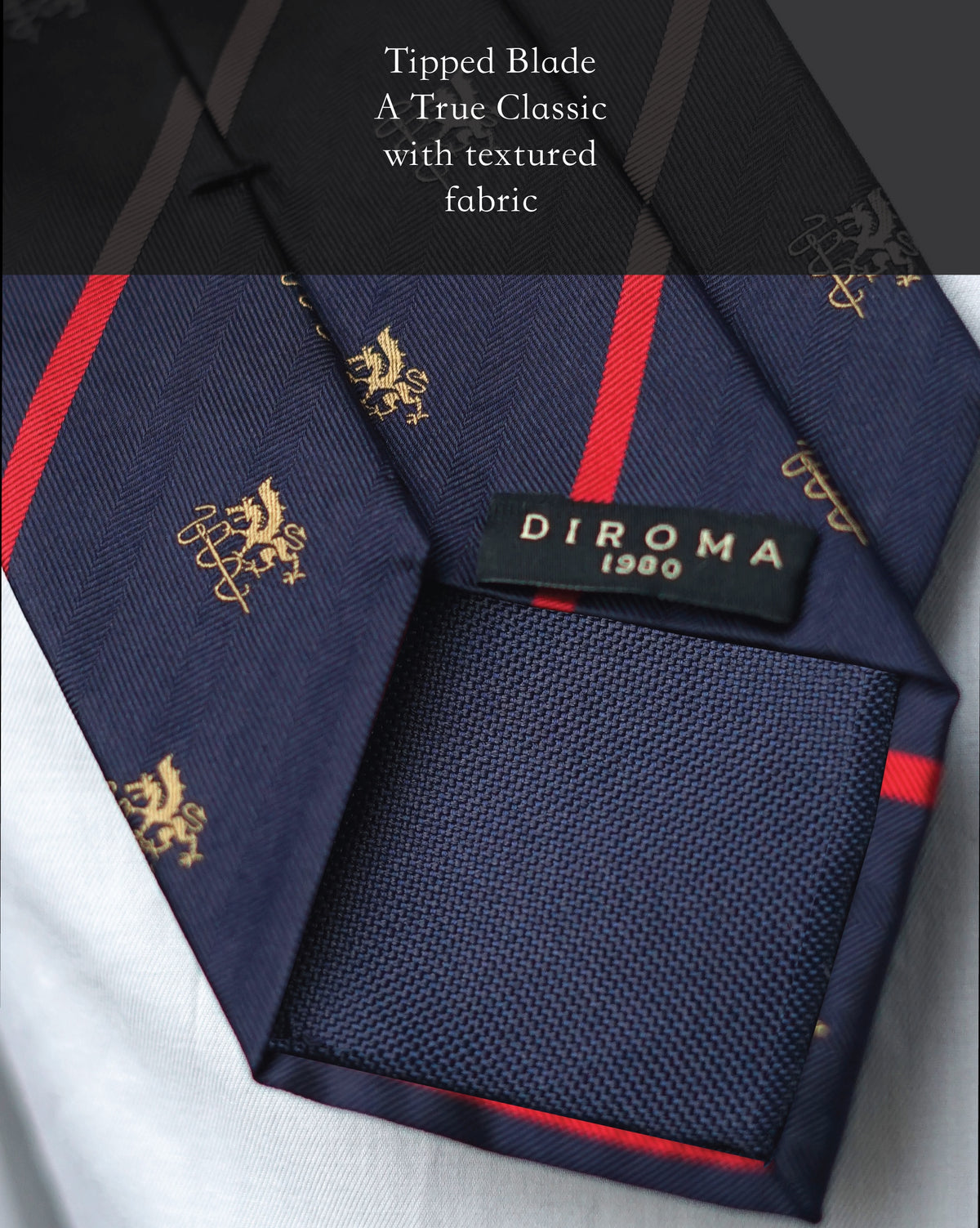 Bespoke Diroma Navy Crest Silk Necktie
