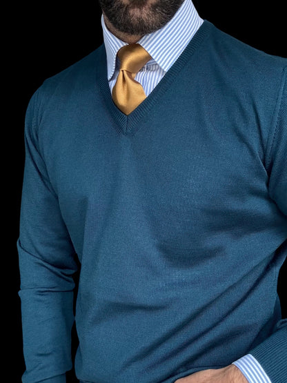 Petrolio Wool V-Neck