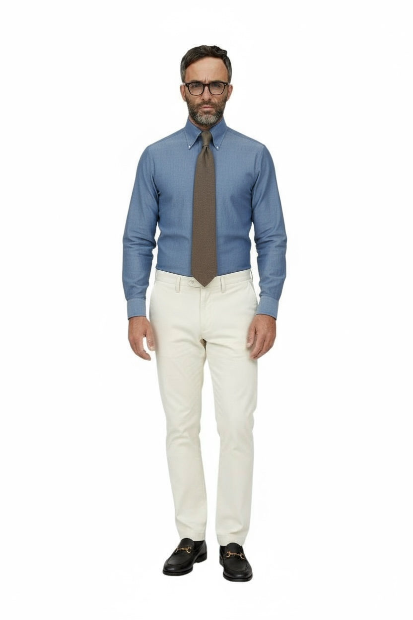 Denim Twill 2/1 Solid Dyed Blue 1005 Cotton Shirt MTO