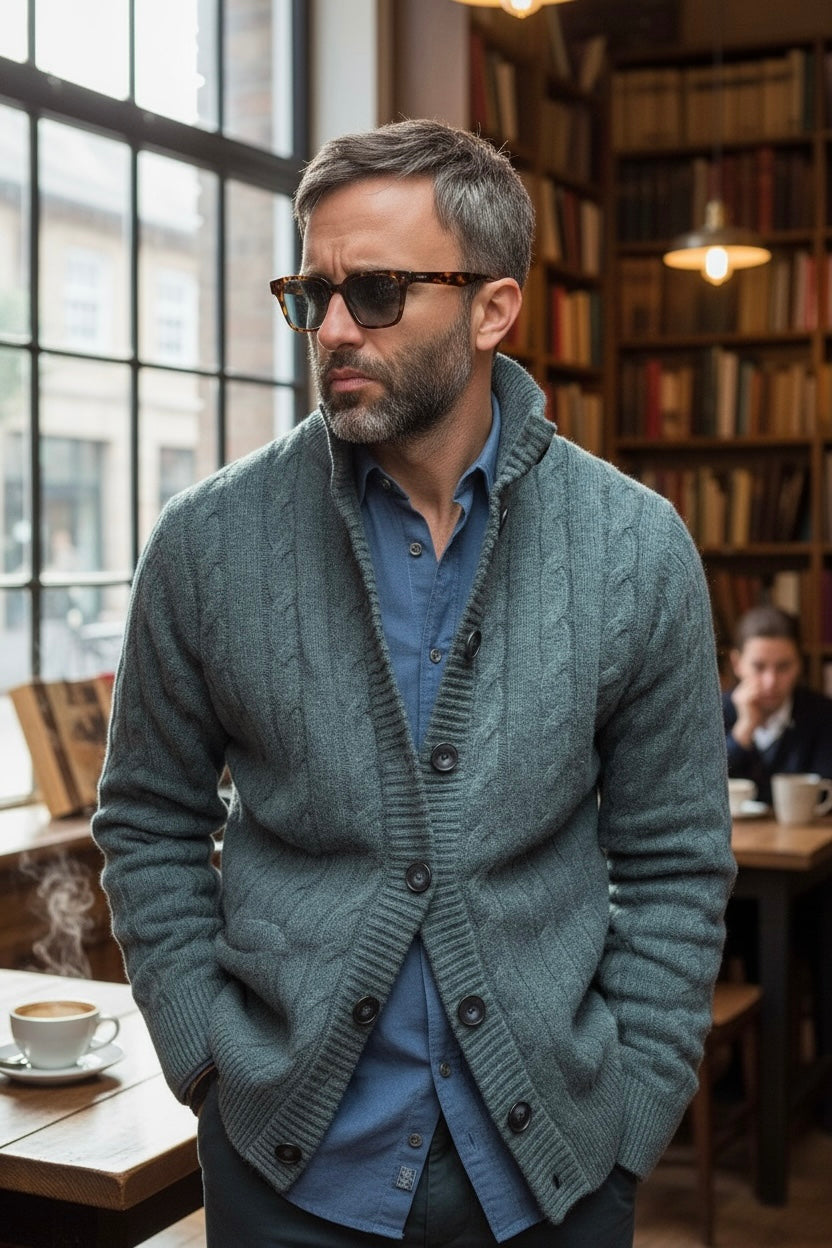 Nucleo Petrol Green Cable Knit Button Jacket