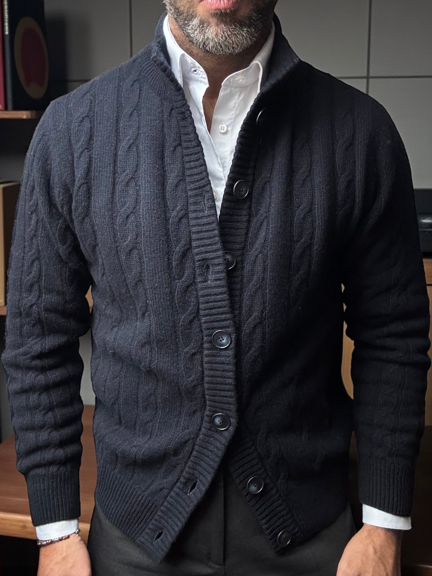 Nucleo Navy Cable Knit Button Jacket