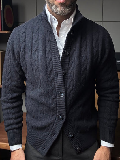 Nucleo Navy Cable Knit Button Jacket