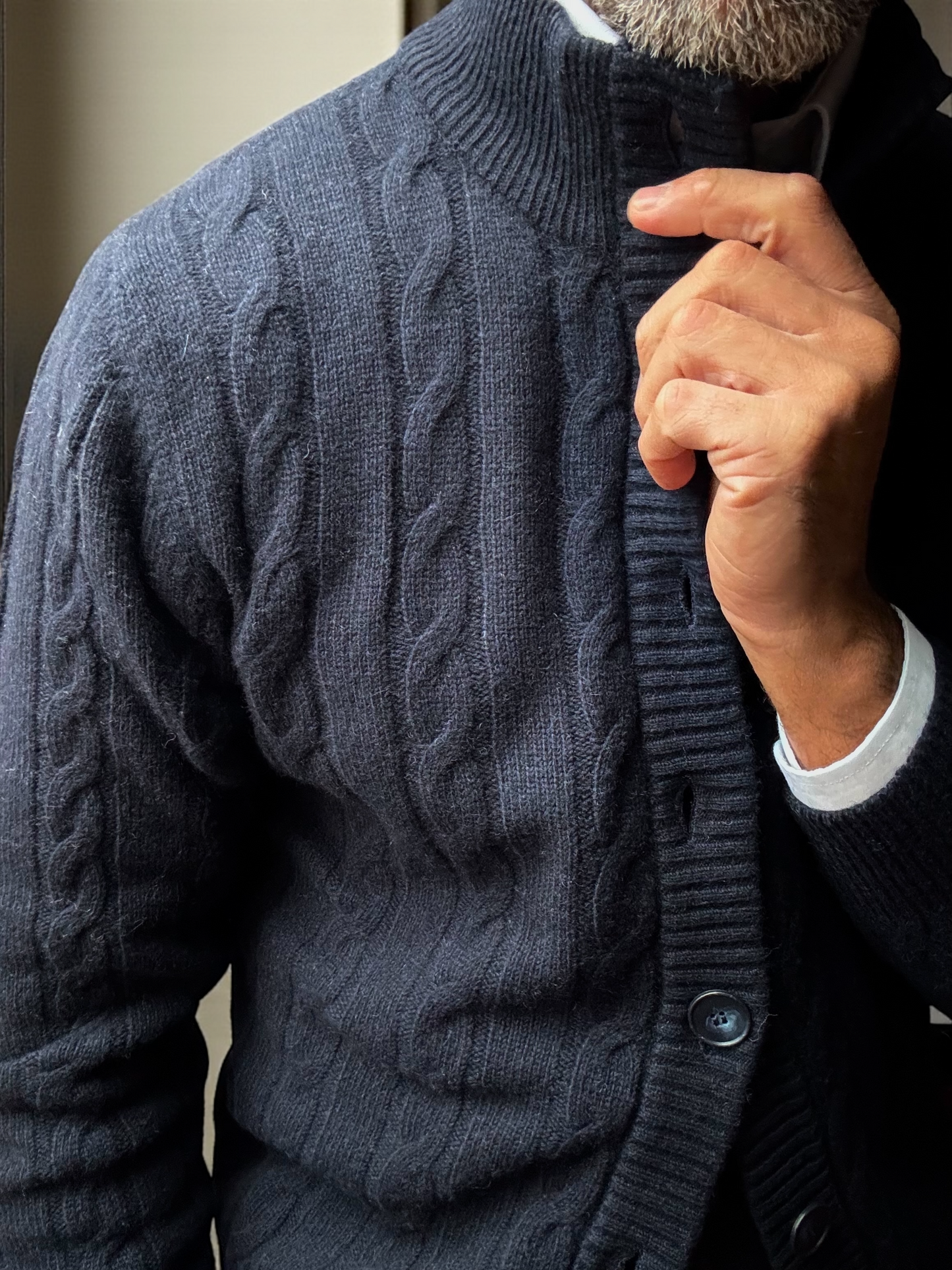 Nucleo Navy Cable Knit Button Jacket