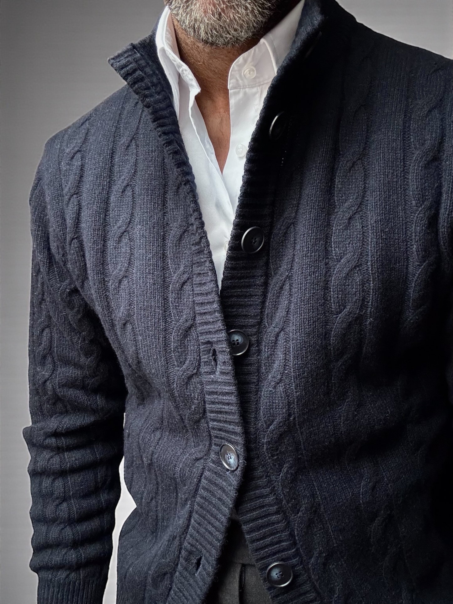 Nucleo Navy Cable Knit Button Jacket