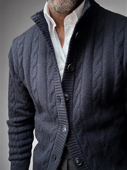Nucleo Navy Cable Knit Button Jacket