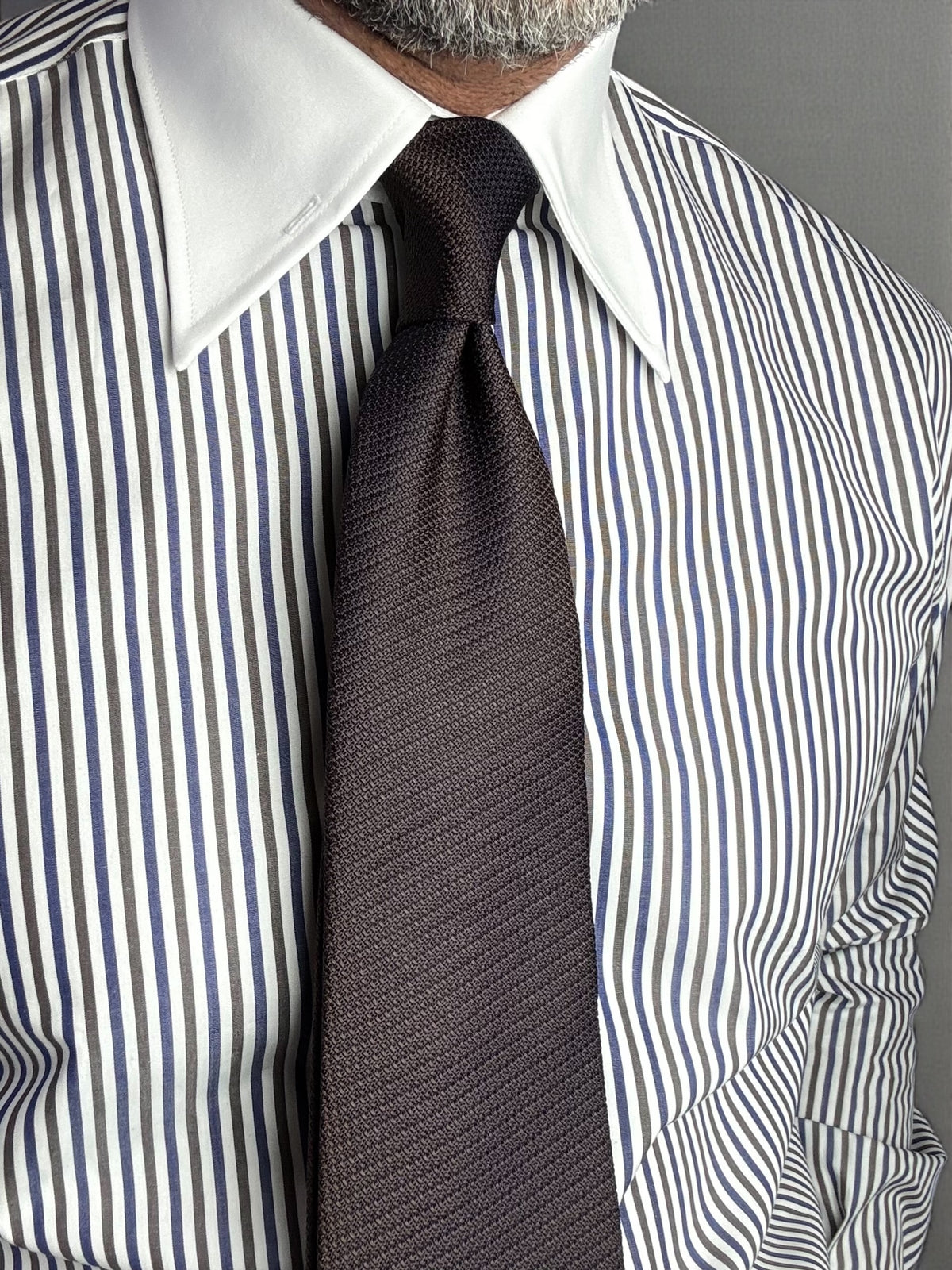 Tiglia Pin Point Contrasting White Collar Cotton Dress Shirt MTO